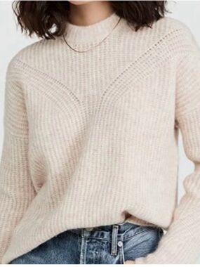 Madewell Belfiore Ribbed Pullover Sweater Womens Large Beige Cream Wool Blend